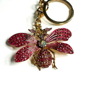 Pink Crystal Bee Keychain Gold Enamel Bag Charm Y2K Kawaii Bling Rhinestone Gift